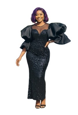 maxi dress puffy sleeves - sequined black maxi dress