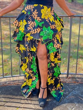 Jupe longue haute et basse à volants multicolores imprimés africains Ankara