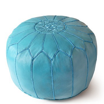 Grand pouf en vrai cuir Naturel Bleu