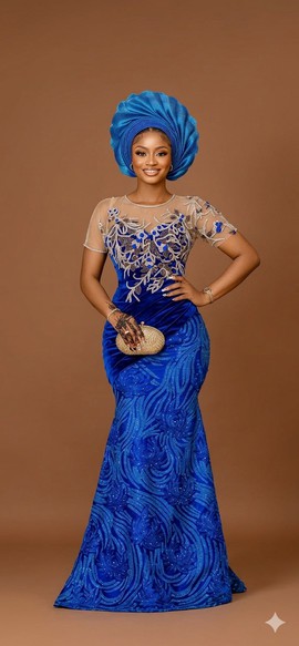 Royal Blue Velvet and Lace Gown