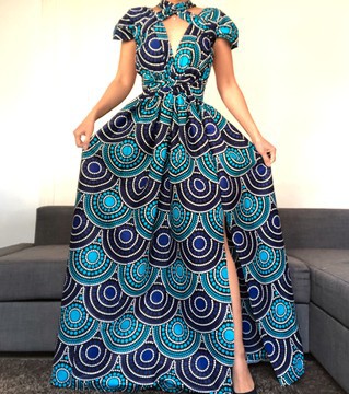 Robe wax bleu 100% coton
