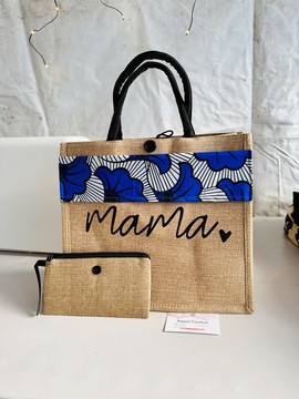 Mom gift - wax and jute bag with black Bogolan pouch