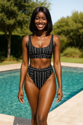 Black Printed Bikini | African Swimwear Set Swimsuit