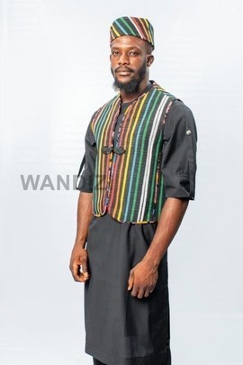 Aso Oke Waist Coat with matching fila cap, Aso Oke Vest, Aso Oke Cap, Mens Vest, Mens Shirt