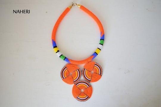 African Maasai Beaded Necklace | Zulu Beaded Pendant Necklace