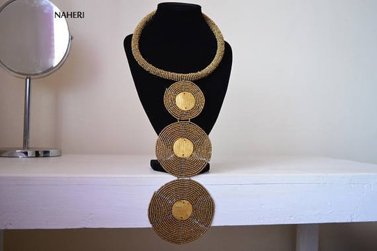 African beaded brown necklace |  Handmade jewelry | Tiered &amp; Tribal