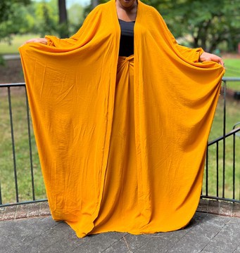 Mustard Yellow Two Piece Oversized Crepe Maxi Cardigan Top and Wrap Skirt Set