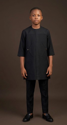 Boys' Black Tailored Kaftan &amp; Trouser Set – Modern Traditional Two-Piece Outfit