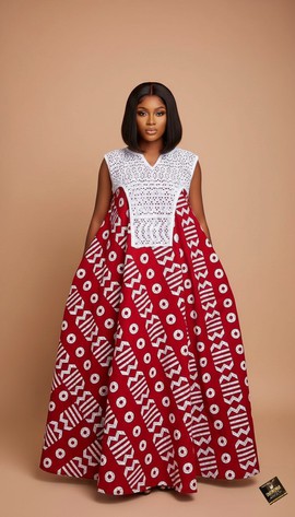 Crimson Batik &amp; Lace Maxi Gown