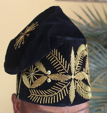 Black Velvet Gold Embroidered Hat/Cap, Yoruba Traditonal Embroidered Cap, Yoruba Cap