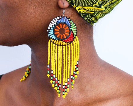 African Beaded earrings, Beaded Fringe earrings, Elegant earrings, Tribal earrings, Boho earrings