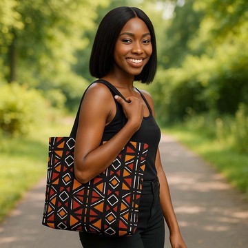 Bogolan Tribal Tote Bags | Geometric Pattern Brown | Large Capacity