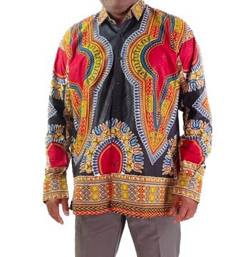 Chemise boutonnée à col noir Ankara Dashiki pour hommes imprimé africain