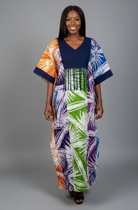 Vibrant Multicolor Nigerian Adire Bubu Boubou Kaftan – One Size Fits Most