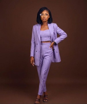 Lavender Single-Breasted Blazer and High-Waist Trouser Suit Set