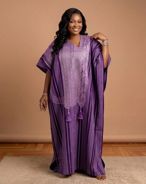 The Imperial Violet Hand-Embroidered Aso-Oke Agbada Kaftan Boubou