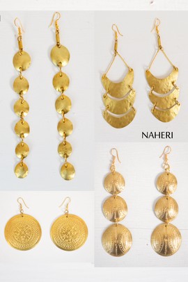 4 pairs African inspired brass metal earrings
