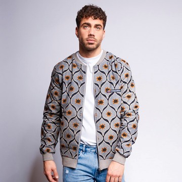Gray cotton and wax bomber jacket