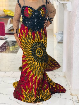 Robe de bal en dentelle sirène Ankara, vêtements pour femmes africaines, robe longue, robes de bal