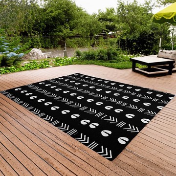 Black and White Carpet African Cowrie Tribal Outdoor Rug (LARGER SIZES AVAILABLE)