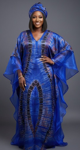 Stunning Blue Tie-Dye Kaftan Dress with Sheer Overlay – Effortlessly Stylish