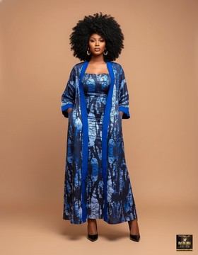 Blue maxi dress with kimono jacket