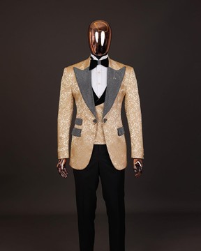 Le costume de smoking "Jackson", Gold Floral , Clear Crystal Trim bling couches revers en pointe