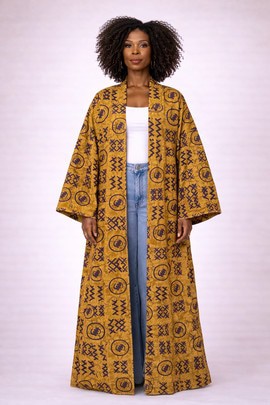 kimono longue en wax africain bogolan
