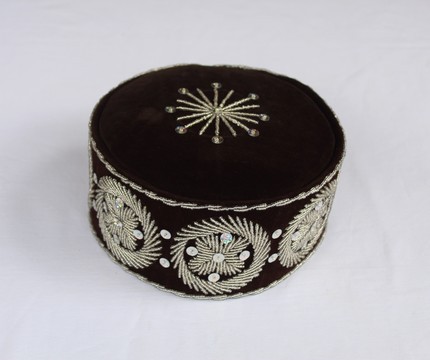 Velvet Stoned Crown Wedding Hat, Traditional Beaded Cap, African Mens Hat, African Wedding Hat