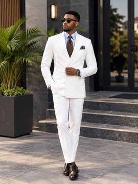 Costume blanc croisé pour homme – Veste à revers en pointe et pantalon, costume formel 2 pièces en mélange de laine