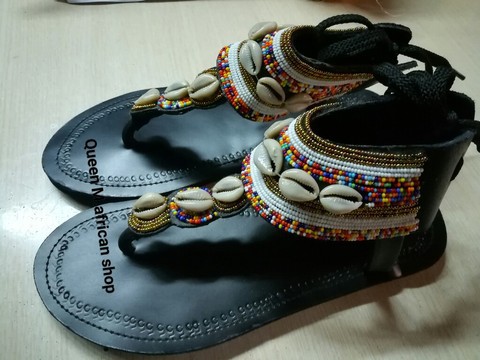 African Women gladiators beaded and shell made sandals
