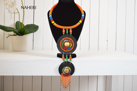 African beaded zulu necklace tiered pendant tribal handmade jewelry