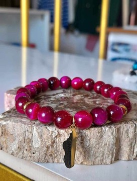 Bracelet œil de tigre rose fuchsia💖/en pierre naturelle/Madagascar