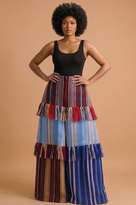 Garde Tiered Aso-Oke Fringe Wide-Leg TrouserS