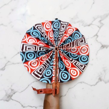 Éventail Wax motifs colorés– Poignée Cuir
