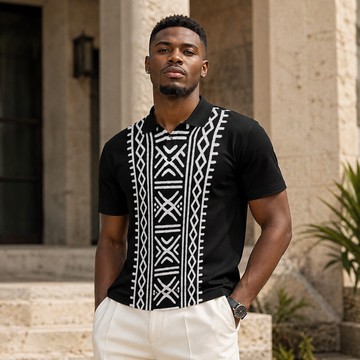 Geometric Tribal Pattern Men's Heavyweight Polyester Polo Shirt | Tribal Fashion