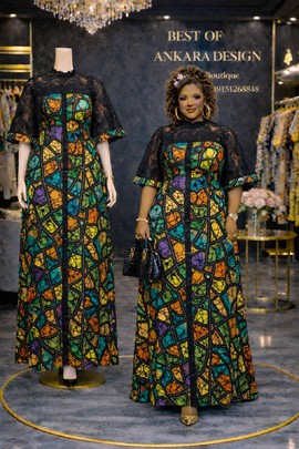 Elegant Ankara Lace Maxi Dress – Long Gown