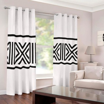Zigzag African Mudcloth Curtains Blackout Eyelet (Two-Piece)(LARGER SIZES AVAILABLE)