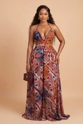 Combinaison à imprimé africain – Combinaison Ankara pour femme à encolure dos nu et jambes larges