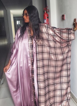 Reni Two-Tone Boubou-Kimono Style Dress WITH Scarf For Weddings/Special Occasions/Plus Size