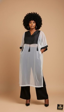 Black &amp; White Sheer Layered Kaftan Set