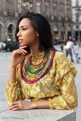 VERY LARGE 9-ROW AFRICAN FABRIC NECKLACE