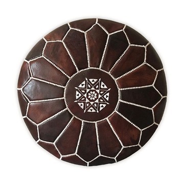 Pouf in real brown natural leather for living room