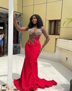 Luxury Red handbeaded bridal dress/ prom dress/ Reception Dress