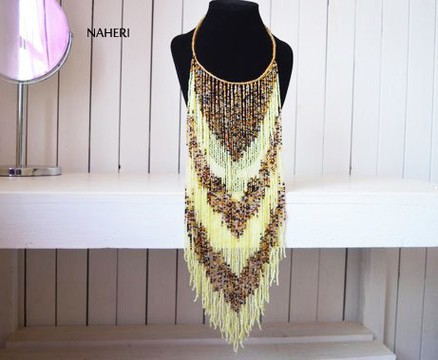 African Beaded Fringe Necklace | Handmade jewelry | Romantic tribal Necklace