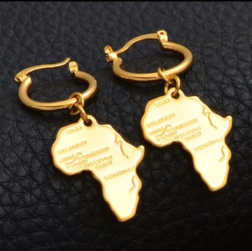 African map dangle gold earrings