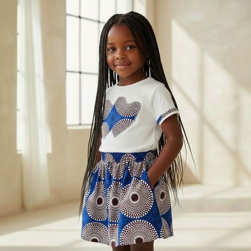 Ensemble fille afro moderne MBEMA-T-shirt et jupe wax (2-12 ans)