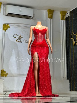 Red embellished rhinestones dress, prom gowns, engagement dress