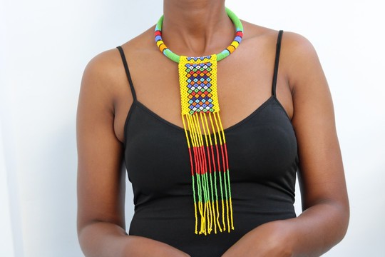 Handmade African Beaded Necklace for Women – Colorful Tribal Statement Fringe Necklace