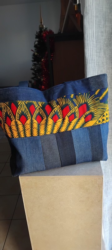 Wax tote bag, recycled denim